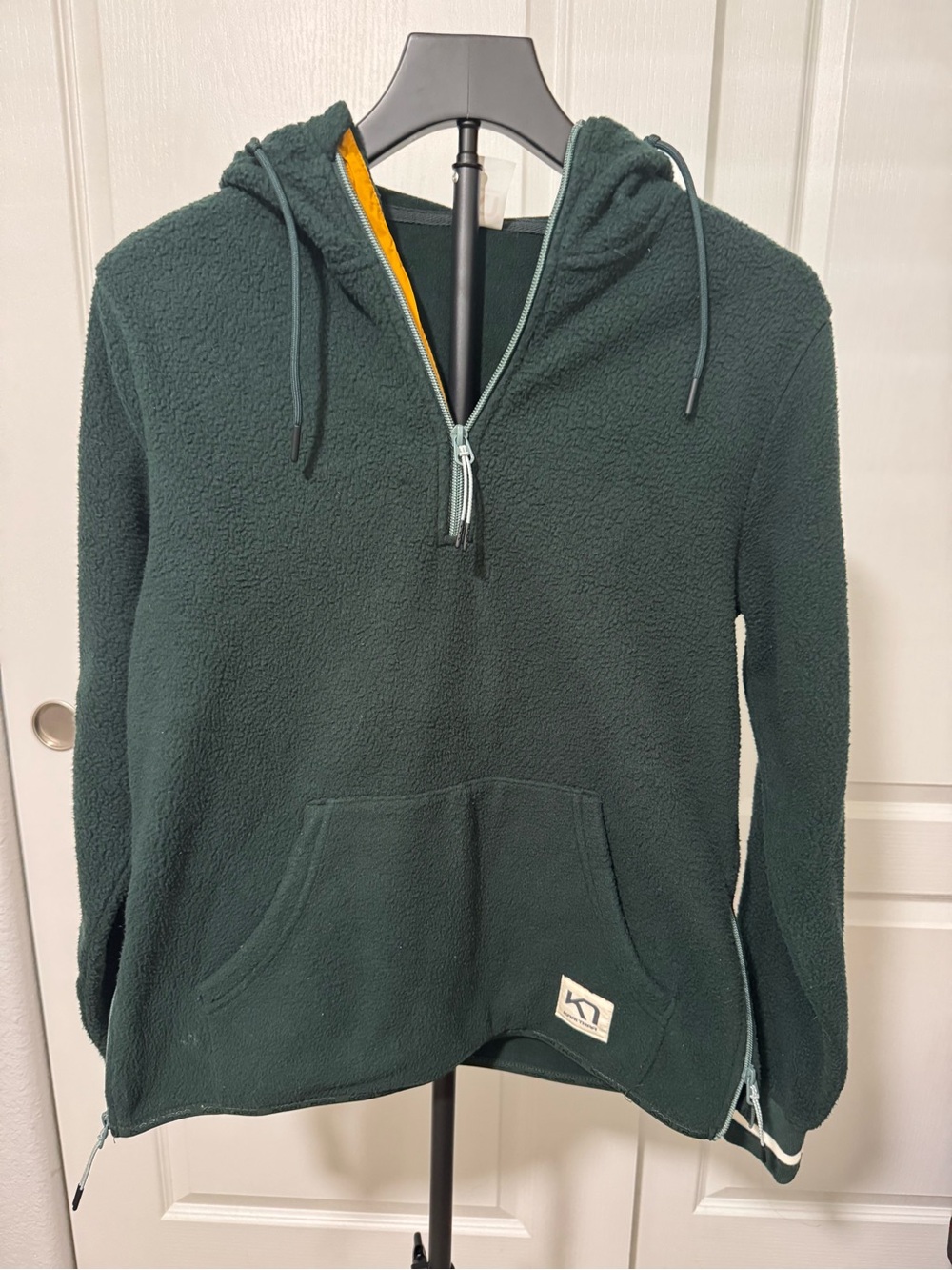 Kari Traa Forest Green Sherpa Quarter-Zip Hoodie with Yellow Lining